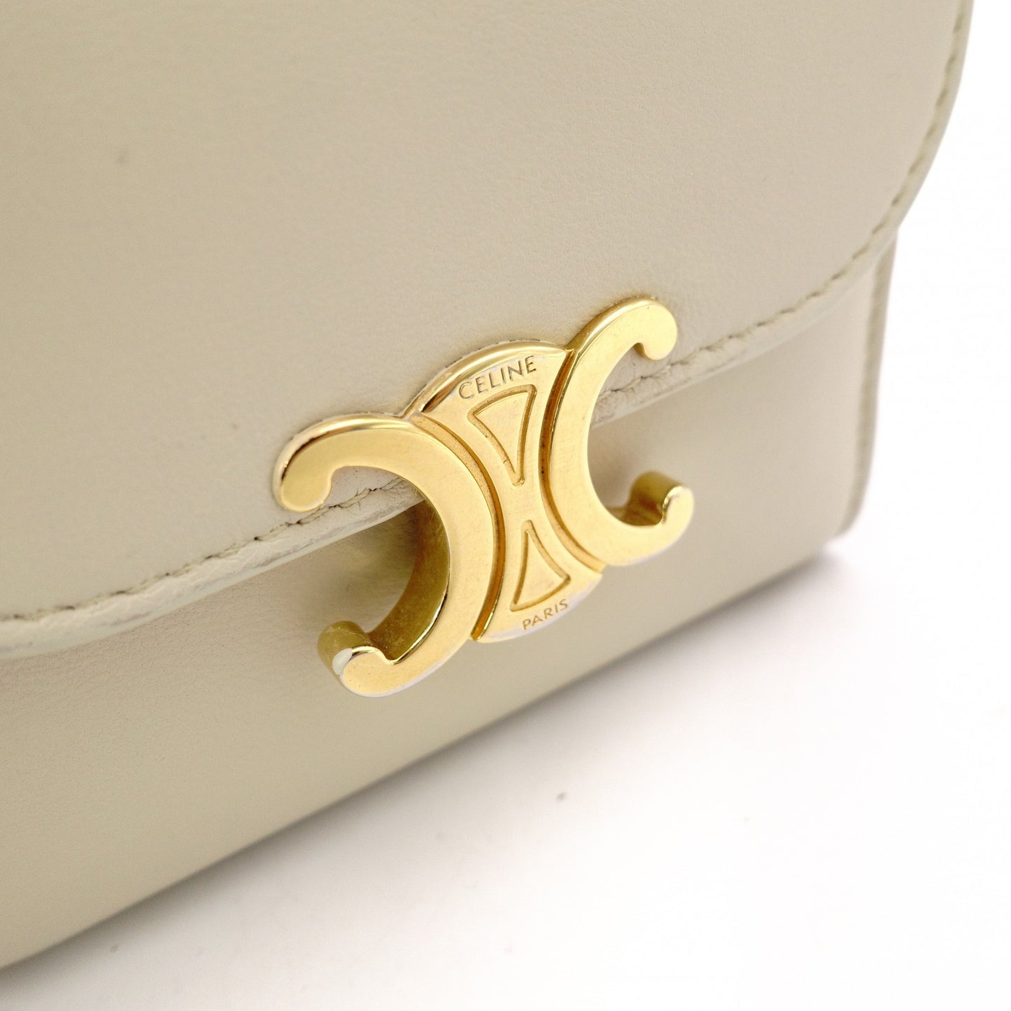 CELINE Triomphe Bifold Wallet Leather Beige