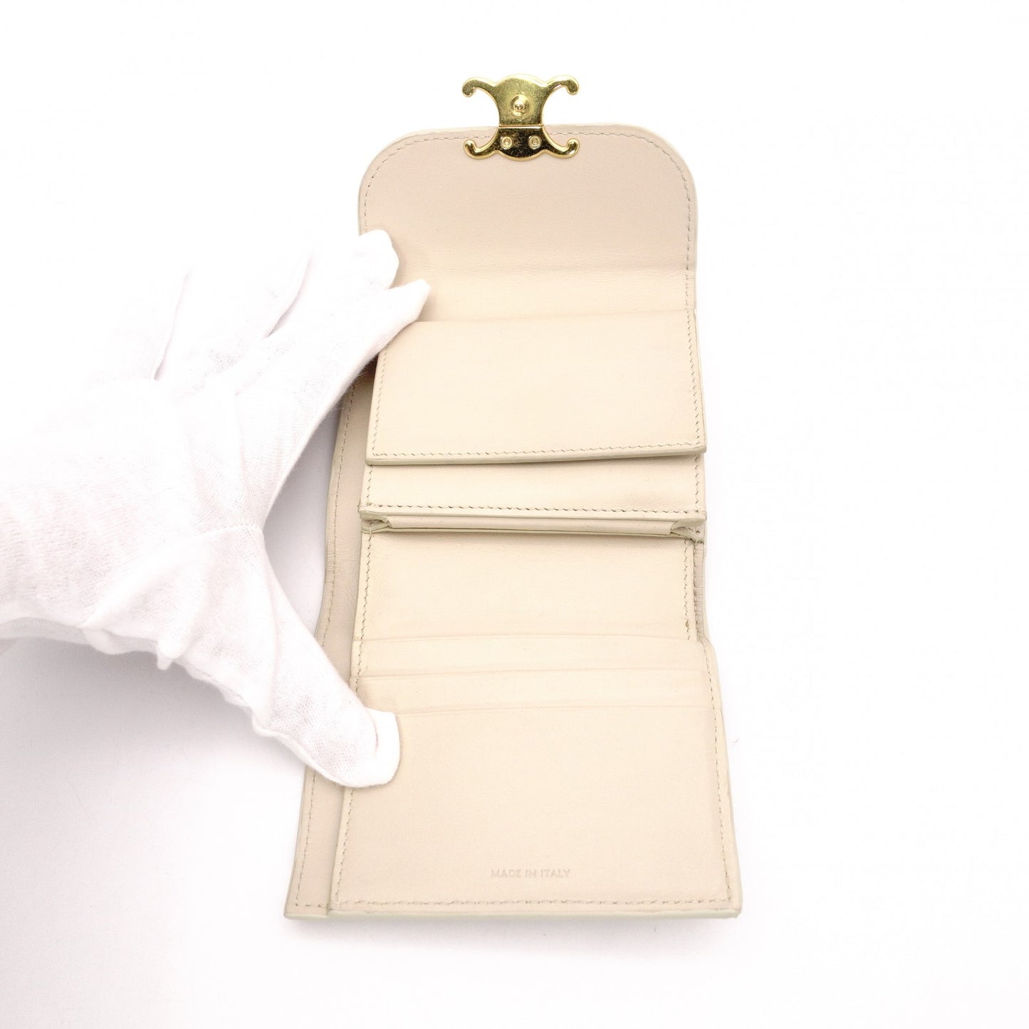 CELINE Triomphe Bifold Wallet Leather Beige