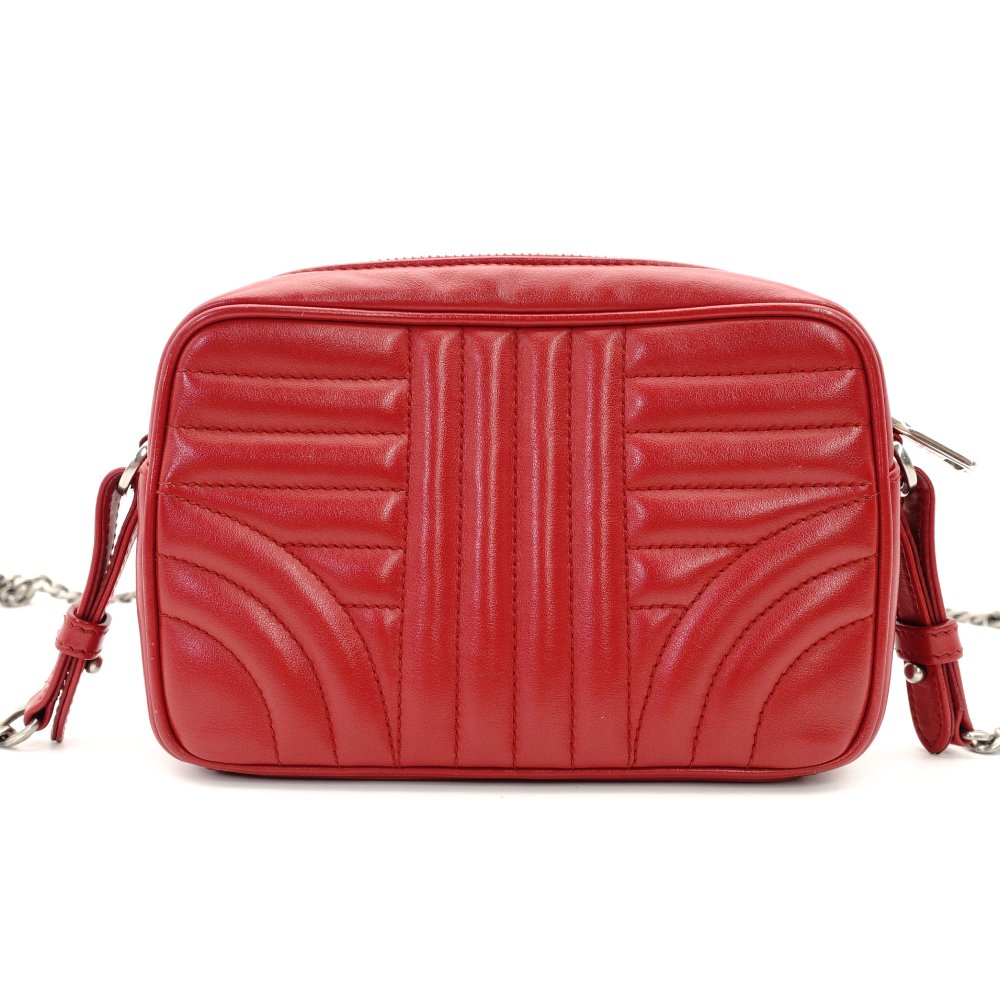 PRADA Diagram Chain Shoulder Bag Red Leather Silver Hardware Crossbody 7-10-721