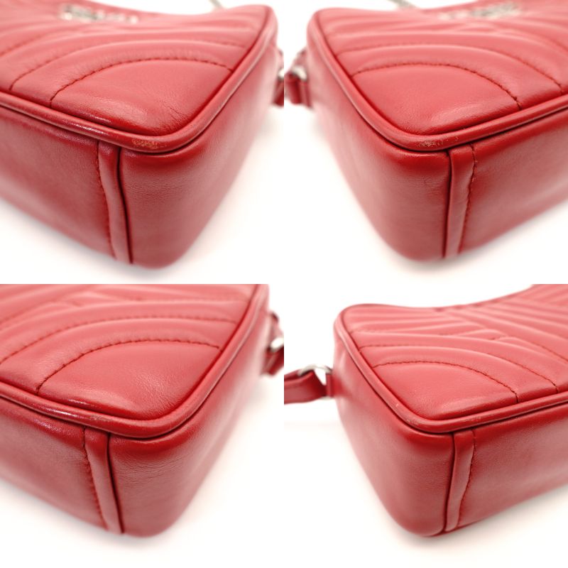 PRADA Diagram Chain Shoulder Bag Red Leather Silver Hardware Crossbody 7-10-721