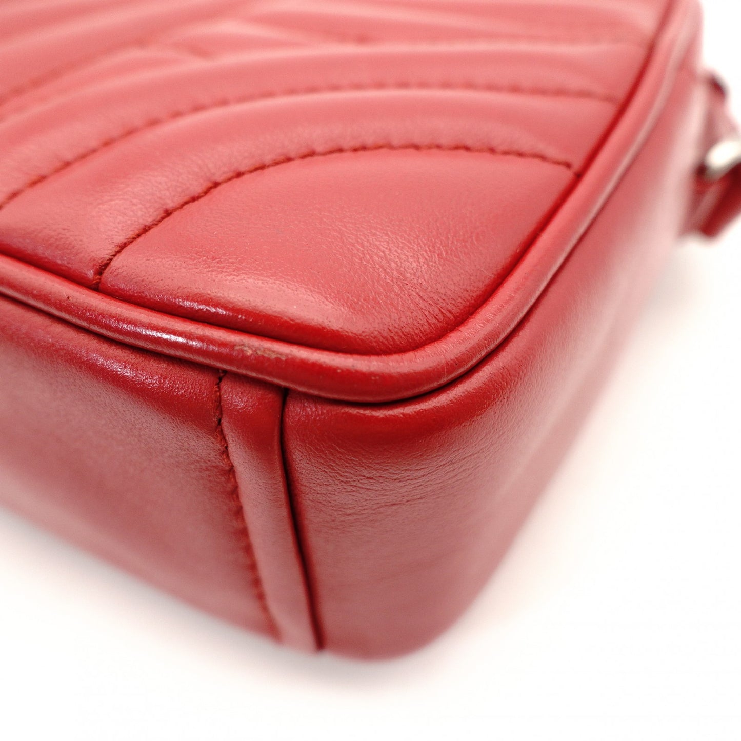 PRADA Diagram Chain Shoulder Bag Red Leather Silver Hardware Crossbody 7-10-721