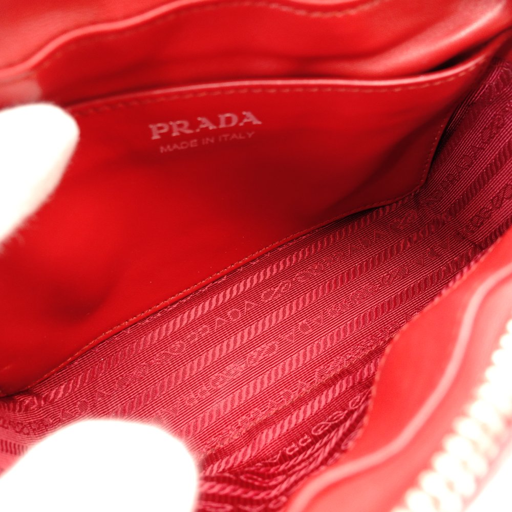 PRADA Diagram Chain Shoulder Bag Red Leather Silver Hardware Crossbody 7-10-721