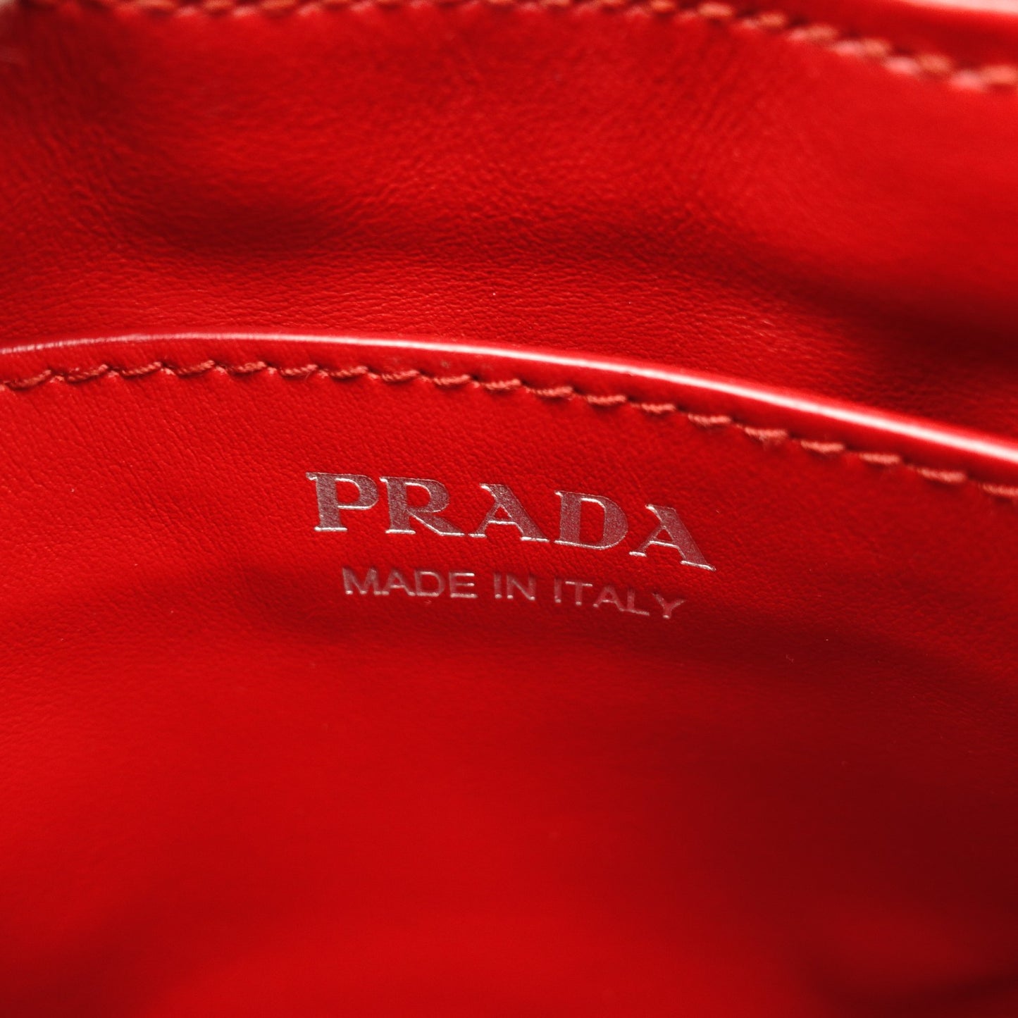 PRADA Diagram Chain Shoulder Bag Red Leather Silver Hardware Crossbody 7-10-721