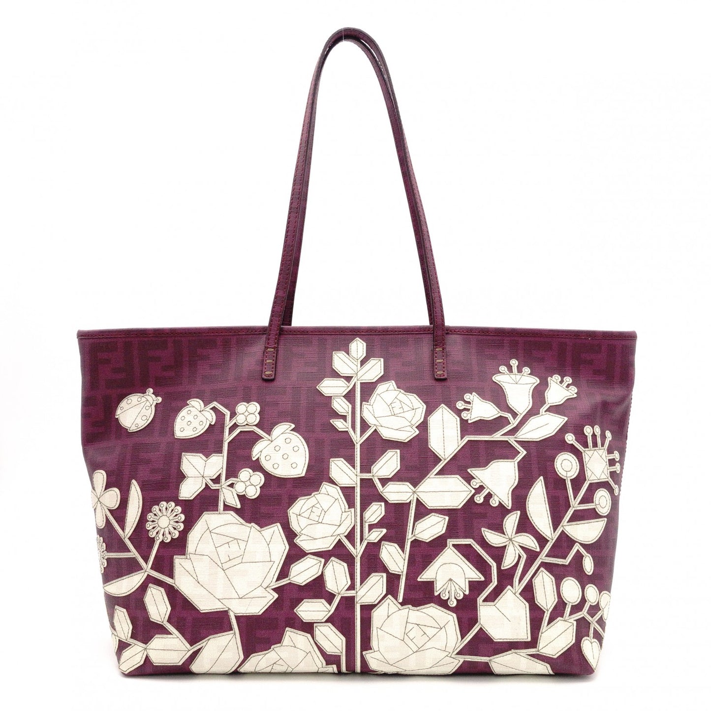 FENDI Tote Bag with Floral Motif, Zucca PVC/Leather, Purple, Shoulder Bag