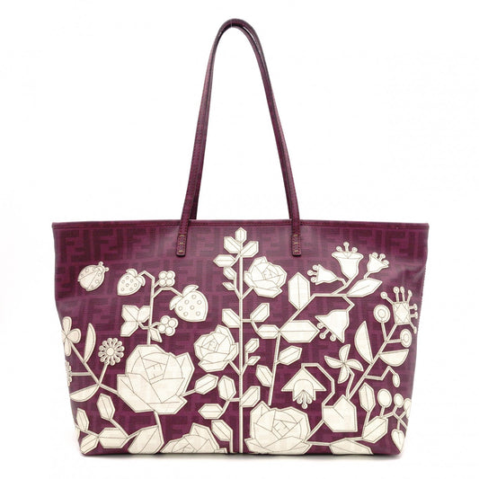 FENDI Tote Bag with Floral Motif, Zucca PVC/Leather, Purple, Shoulder Bag
