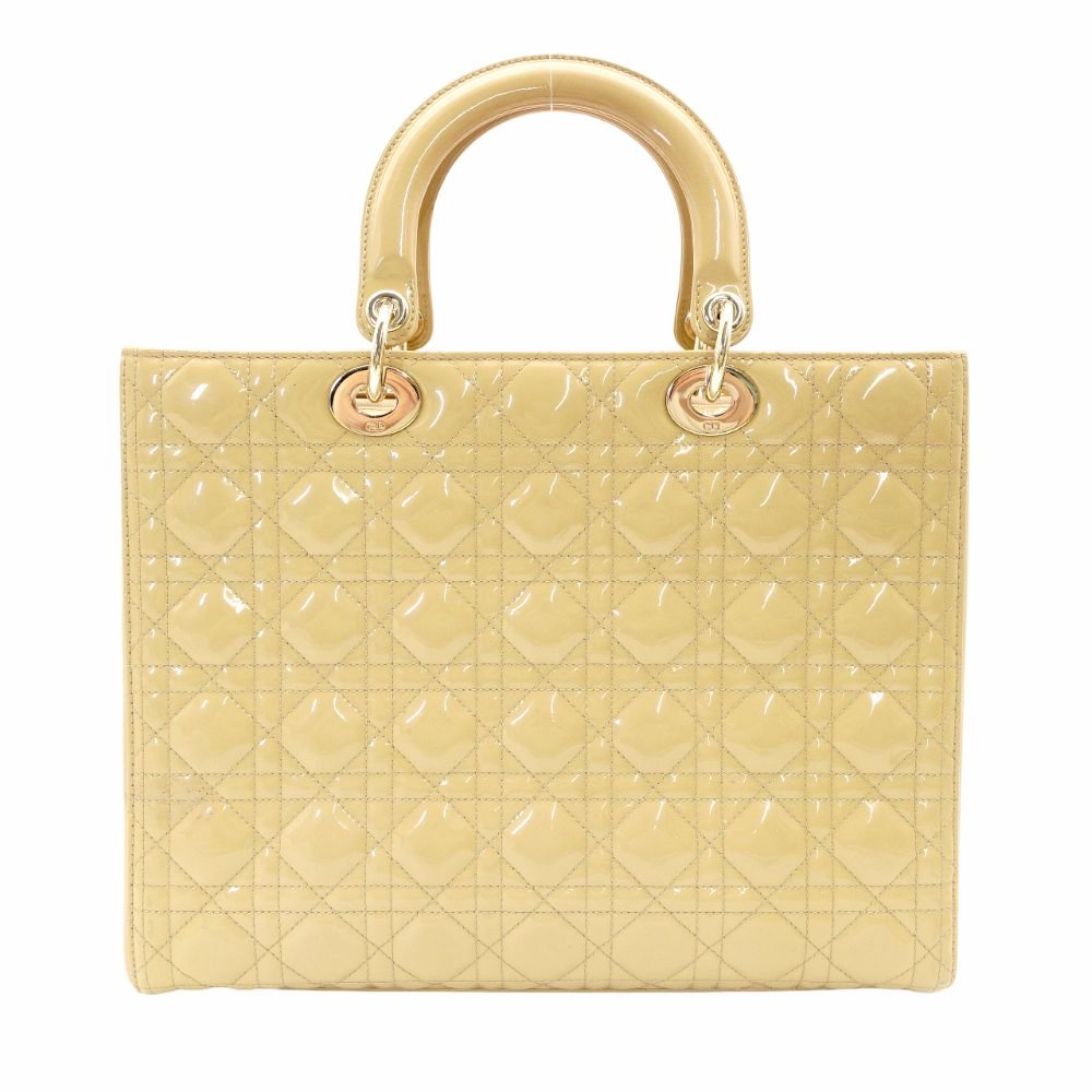 Christian Dior Lady Dior Medium Beige Handbag Patent Leather Gold Hardware 2-Way 7-11-238