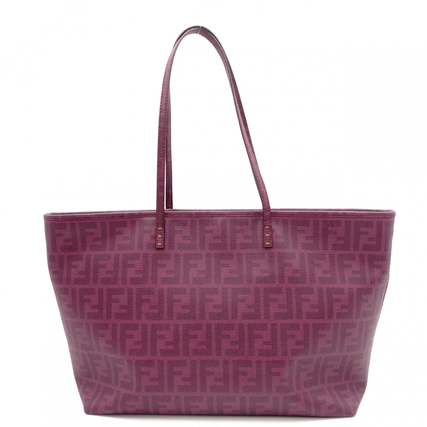 FENDI Tote Bag with Floral Motif, Zucca PVC/Leather, Purple, Shoulder Bag