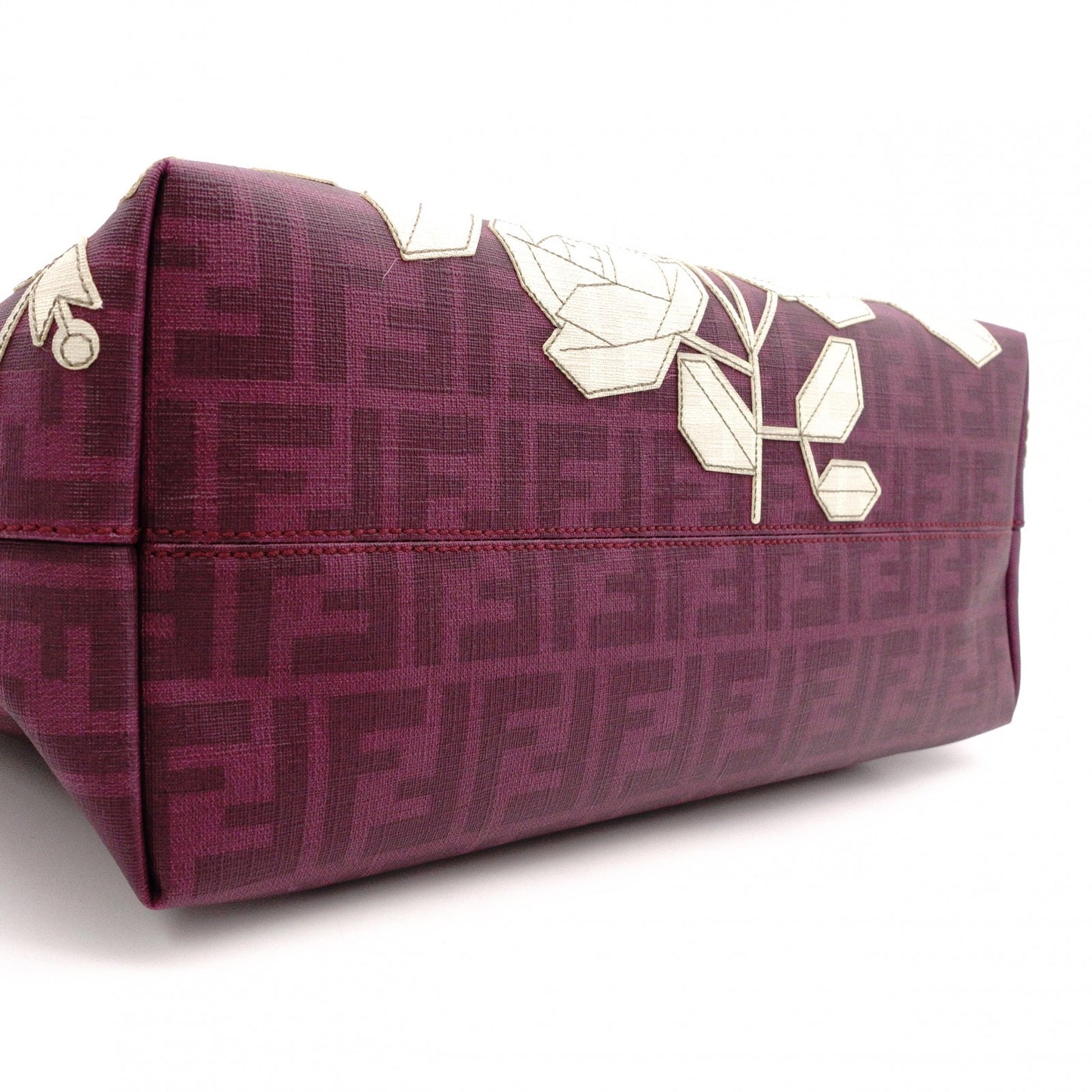 FENDI Tote Bag with Floral Motif, Zucca PVC/Leather, Purple, Shoulder Bag