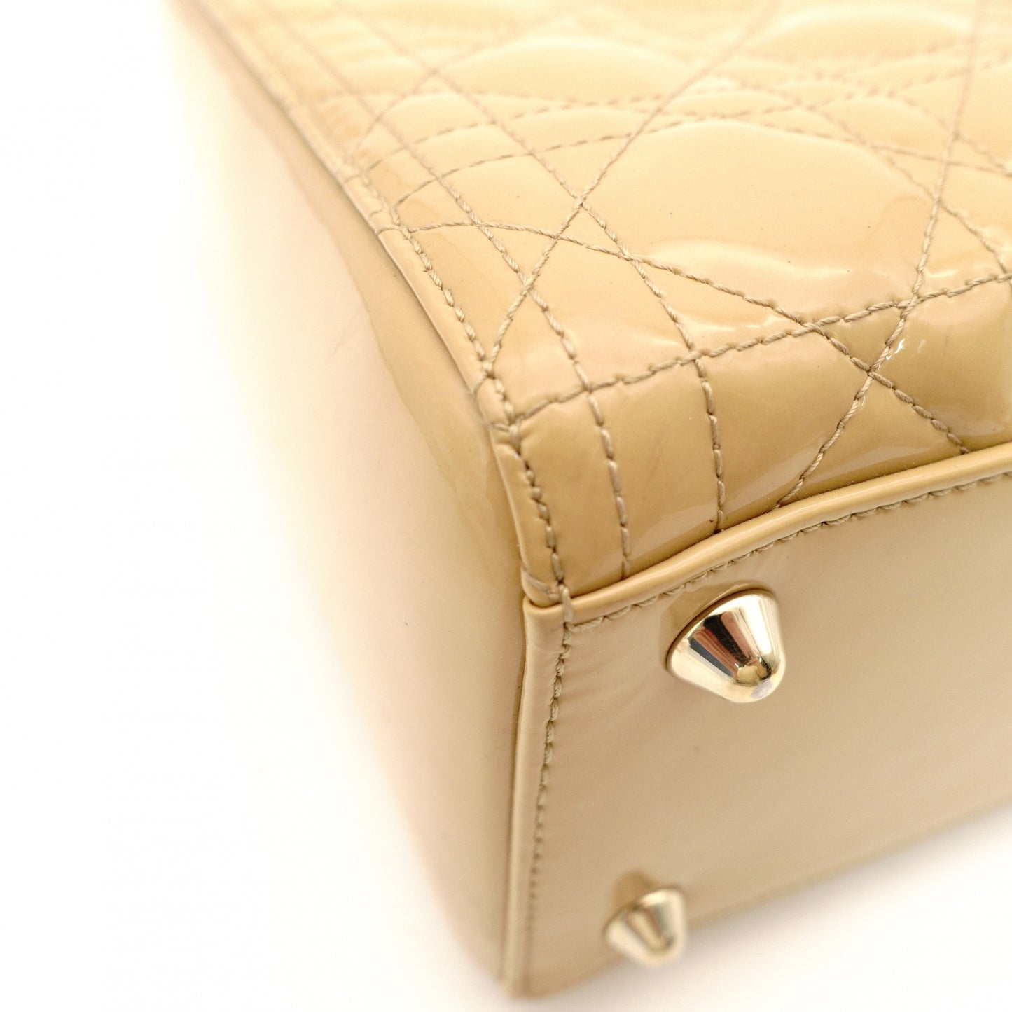 Christian Dior Lady Dior Medium Beige Handbag Patent Leather Gold Hardware 2-Way 7-11-238