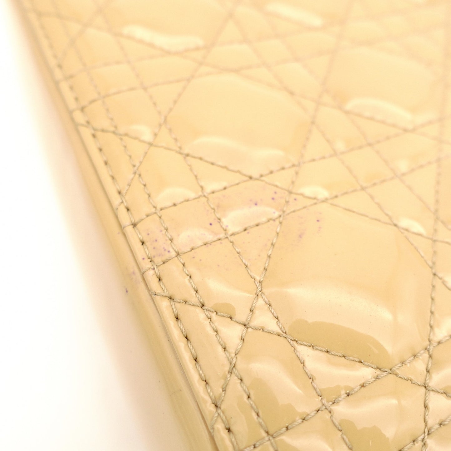 Christian Dior Lady Dior Medium Beige Handbag Patent Leather Gold Hardware 2-Way 7-11-238