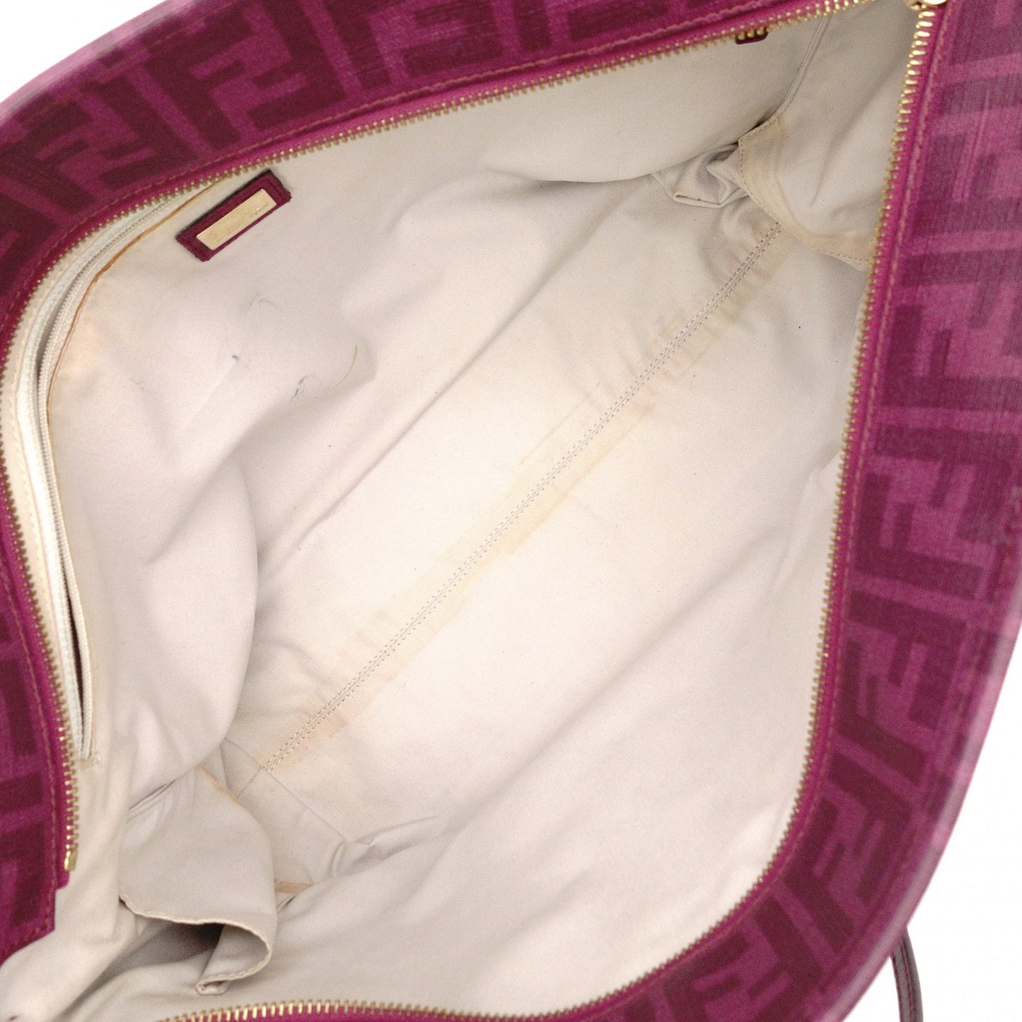 FENDI Tote Bag with Floral Motif, Zucca PVC/Leather, Purple, Shoulder Bag