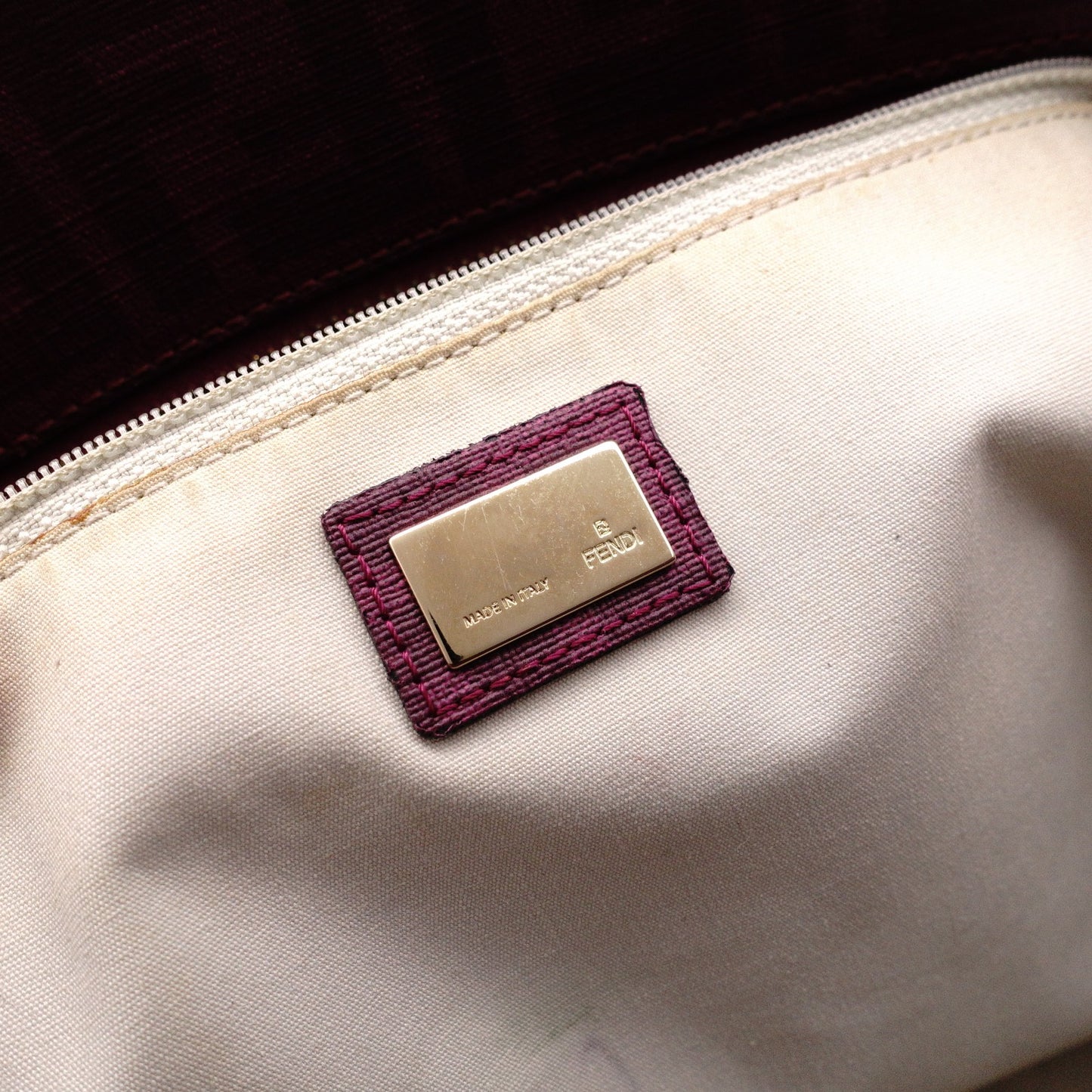 FENDI Tote Bag with Floral Motif, Zucca PVC/Leather, Purple, Shoulder Bag