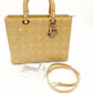 Christian Dior Lady Dior Medium Beige Handbag Patent Leather Gold Hardware 2-Way 7-11-238