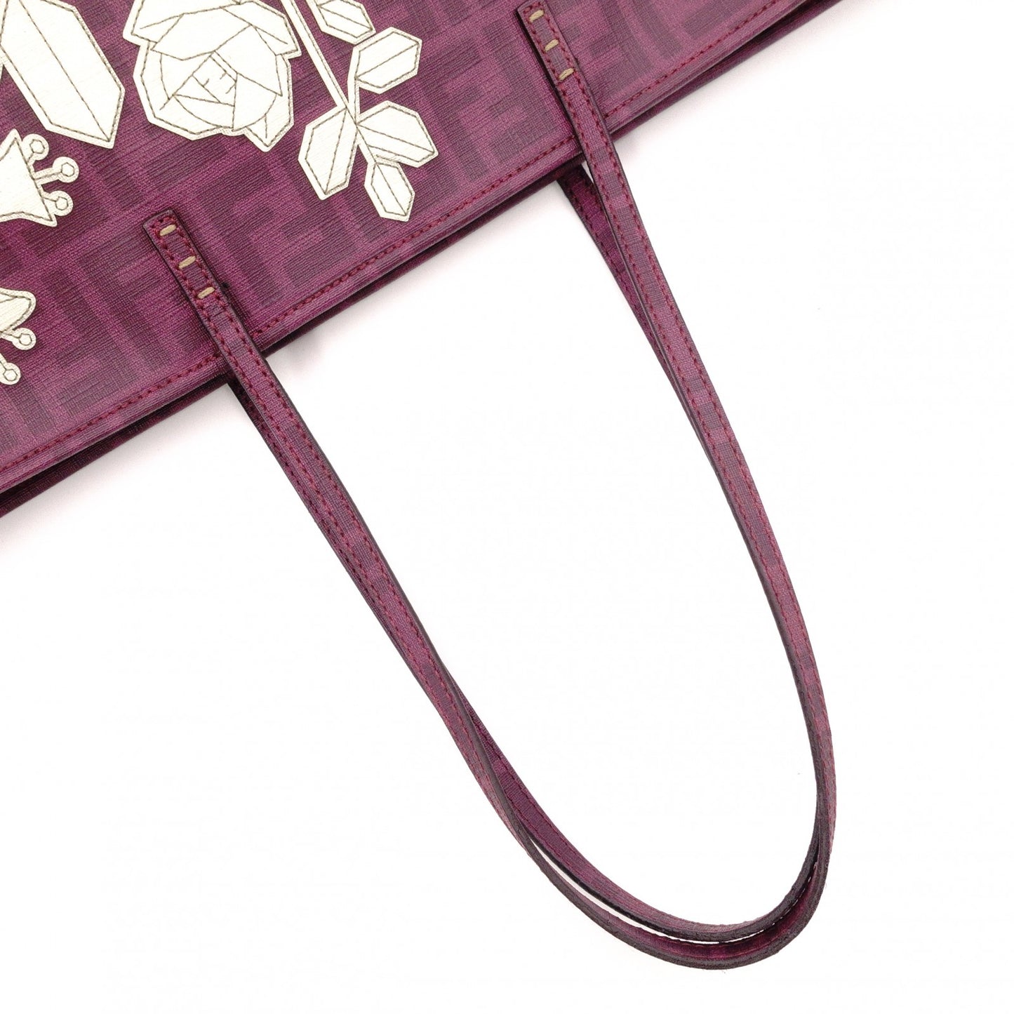 FENDI Tote Bag with Floral Motif, Zucca PVC/Leather, Purple, Shoulder Bag