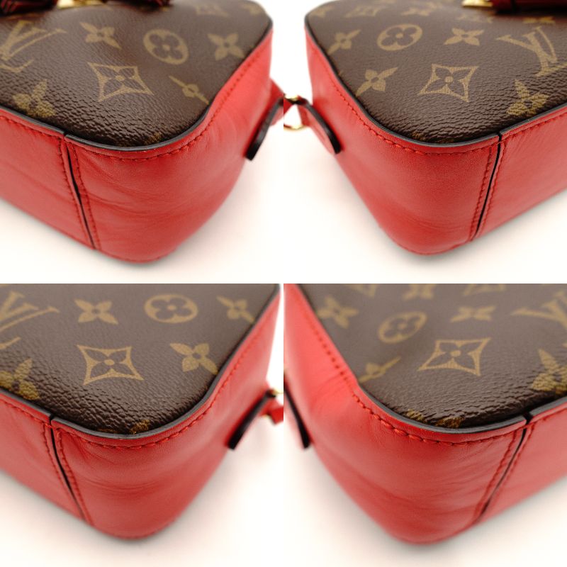 LOUIS VUITTON Santonjue Shoulder Bag Monogram Canvas Brown × Red PVC Leather Crossbody Tassel 7-8-325