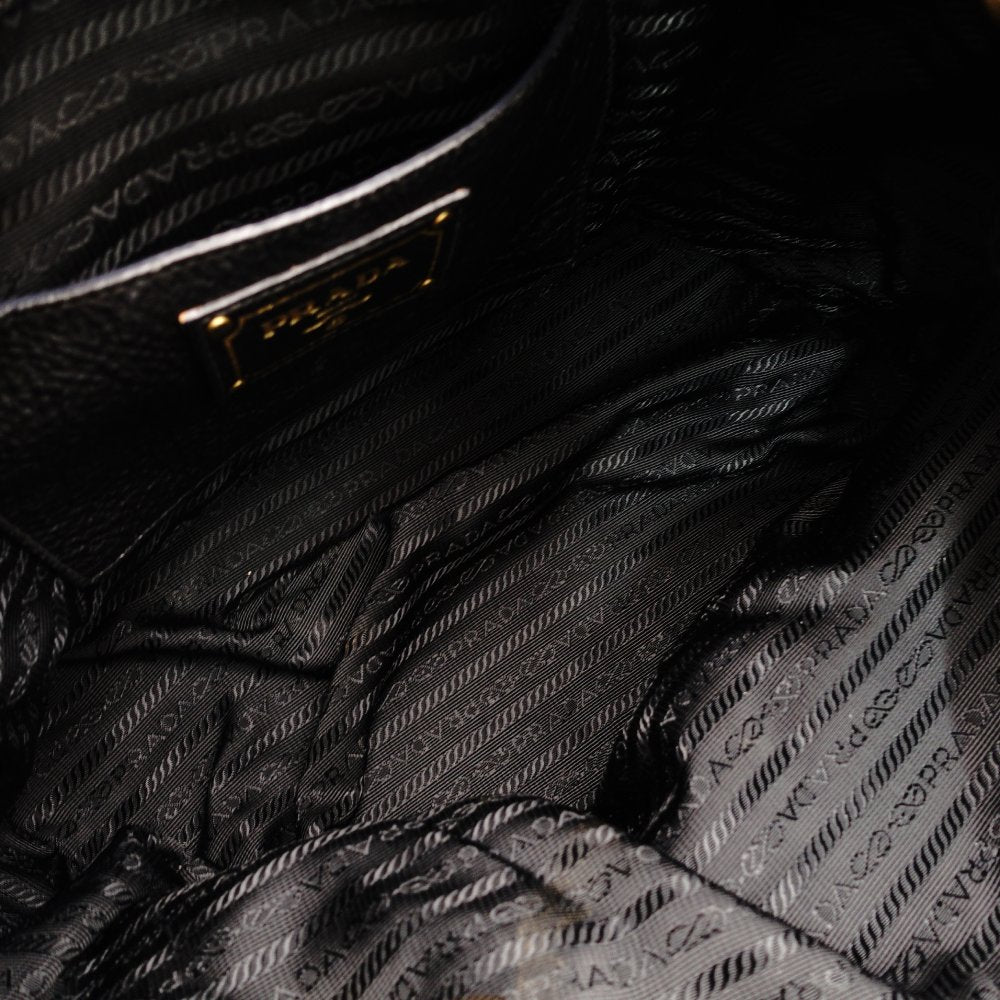 PRADA Vittorino Dino Tote Bag Black Leather Black Gold Hardware 2-Way Shoulder 7-10-327