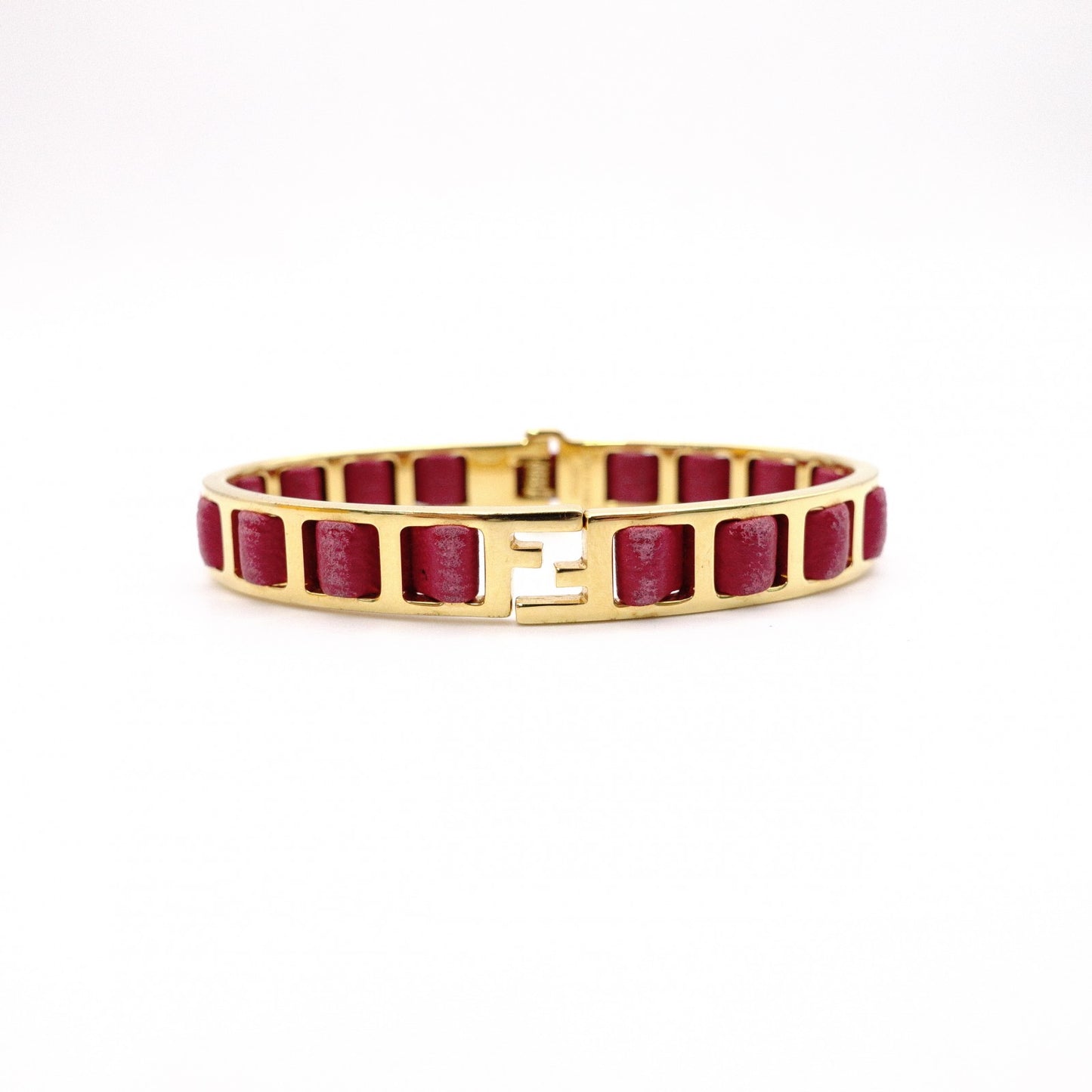 FENDI Bracelet, Metal and Leather, Gold and Pink, Bangle