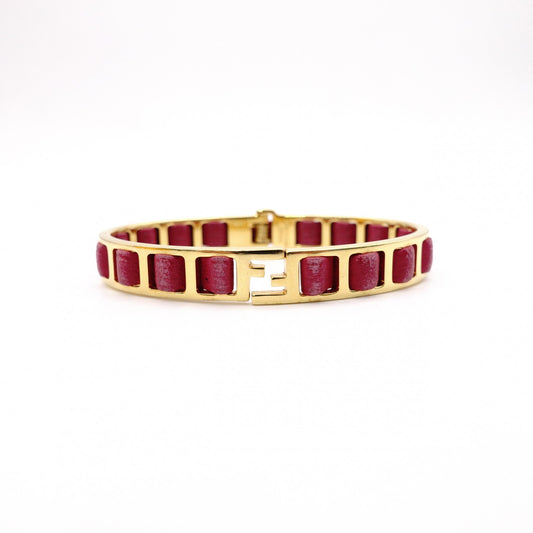 FENDI Bracelet, Metal and Leather, Gold and Pink, Bangle