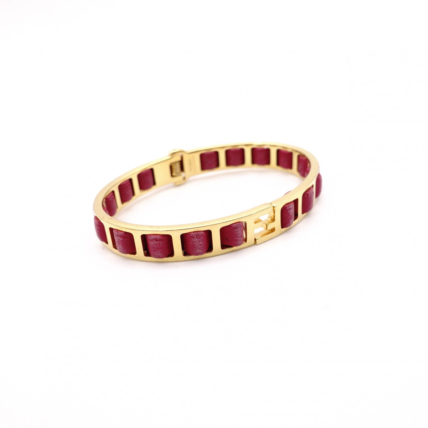FENDI Bracelet, Metal and Leather, Gold and Pink, Bangle