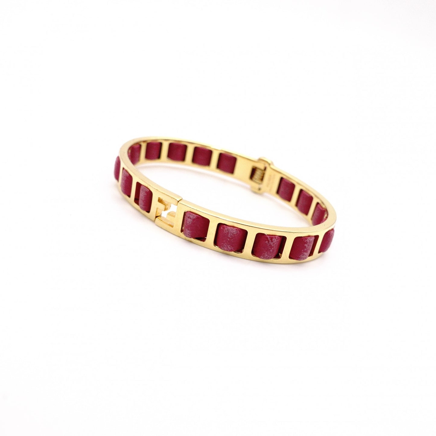 FENDI Bracelet, Metal and Leather, Gold and Pink, Bangle