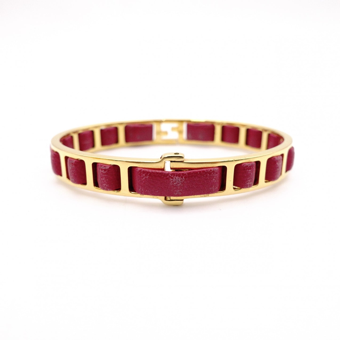 FENDI Bracelet, Metal and Leather, Gold and Pink, Bangle