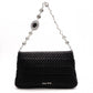 Miu Miu Matelassé Shoulder Bag, Leather, Black, Jewels, Rhinestones, Silver Hardware
