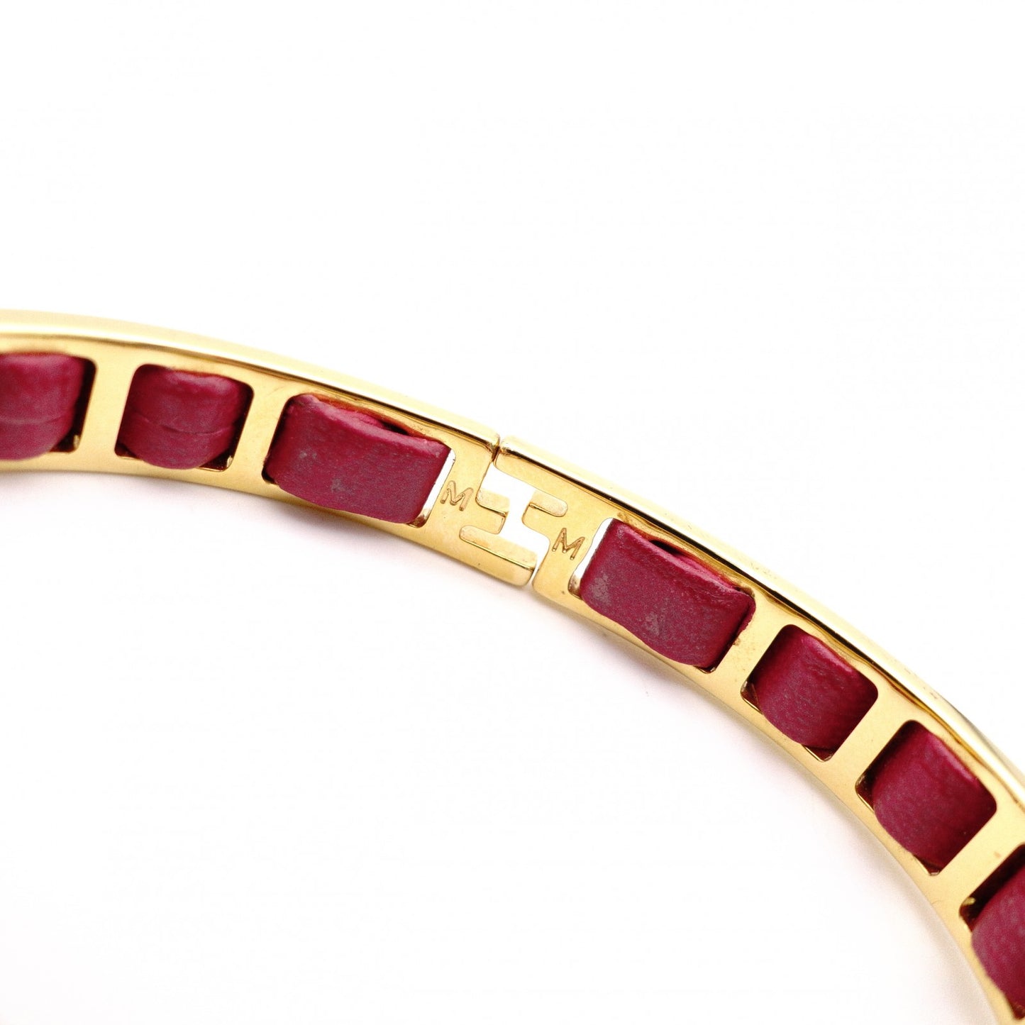 FENDI Bracelet, Metal and Leather, Gold and Pink, Bangle