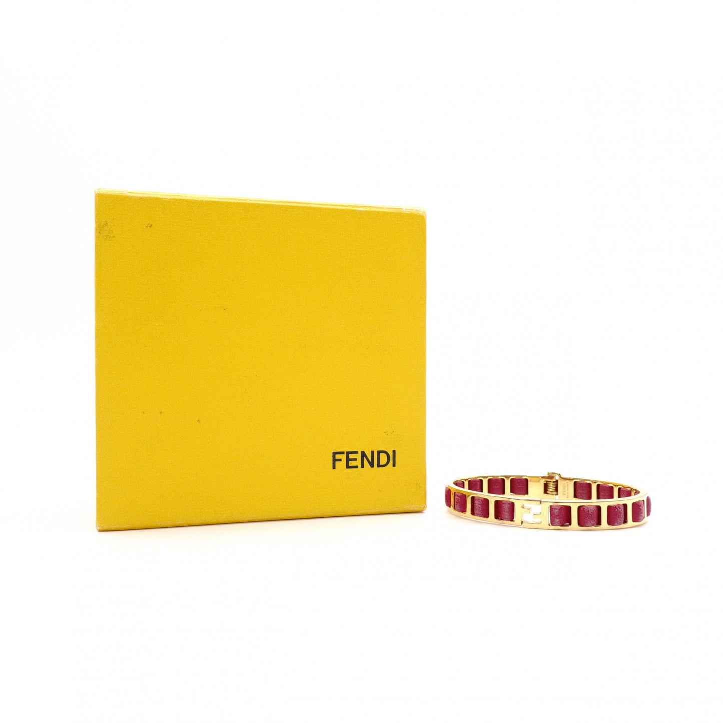 FENDI Bracelet, Metal and Leather, Gold and Pink, Bangle