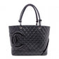 CHANEL Cambon Line Handbag, Leather, Black, CC Logo Tote Bag