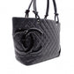 CHANEL Cambon Line Handbag, Leather, Black, CC Logo Tote Bag