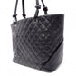 CHANEL Cambon Line Handbag, Leather, Black, CC Logo Tote Bag