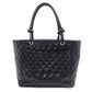 CHANEL Cambon Line Handbag, Leather, Black, CC Logo Tote Bag