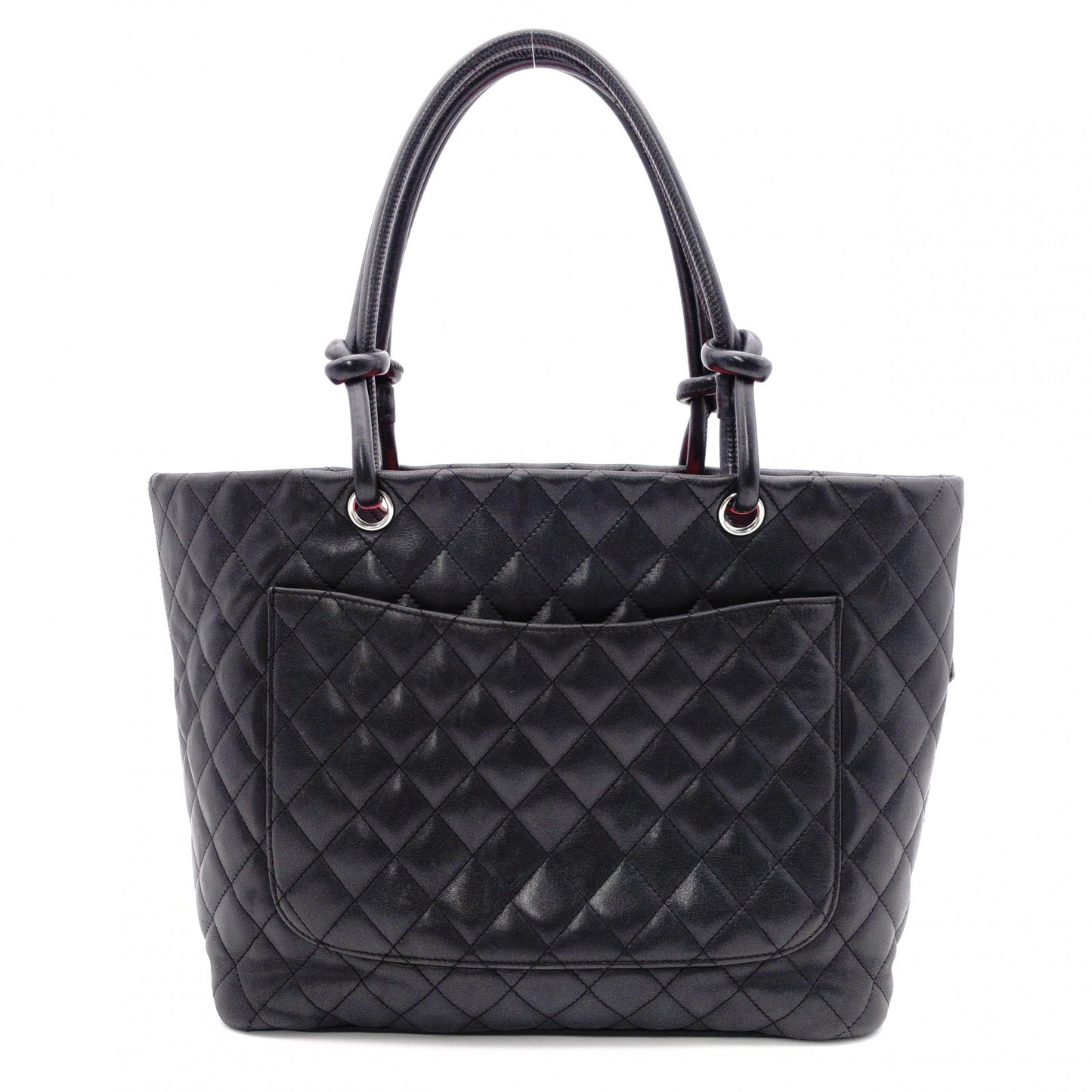CHANEL Cambon Line Handbag, Leather, Black, CC Logo Tote Bag