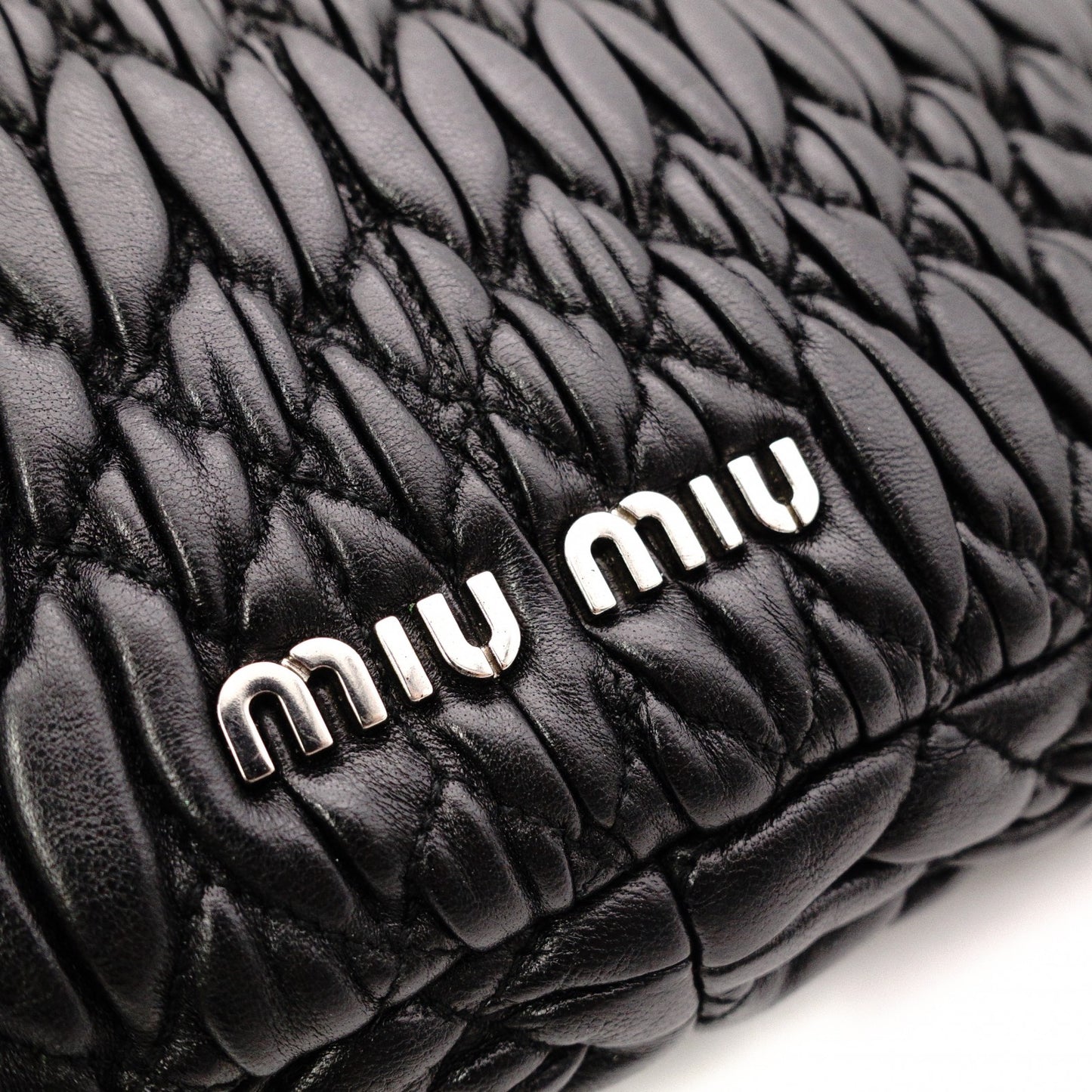 Miu Miu Matelassé Shoulder Bag, Leather, Black, Jewels, Rhinestones, Silver Hardware