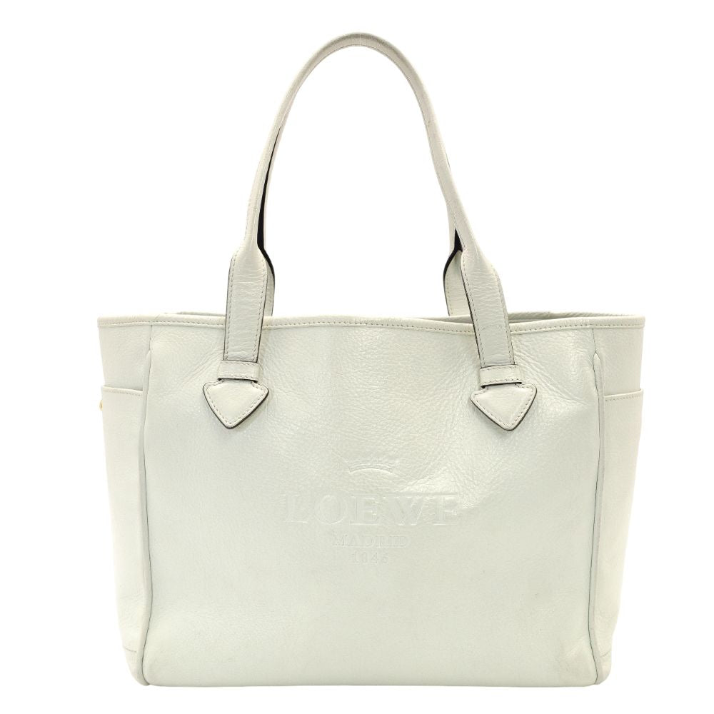LOEWE Heritage Tote Bag White Leather White Shoulder Logo 7-11-338
