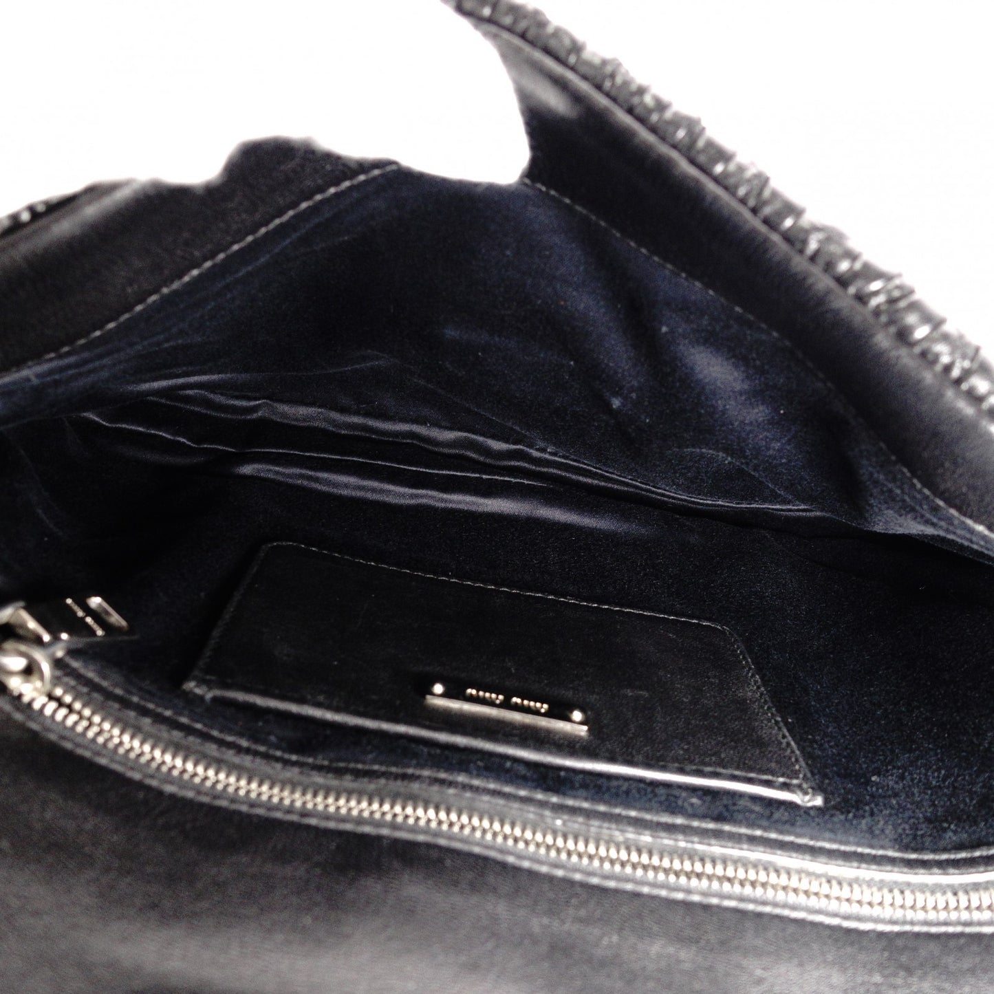 Miu Miu Matelassé Shoulder Bag, Leather, Black, Jewels, Rhinestones, Silver Hardware