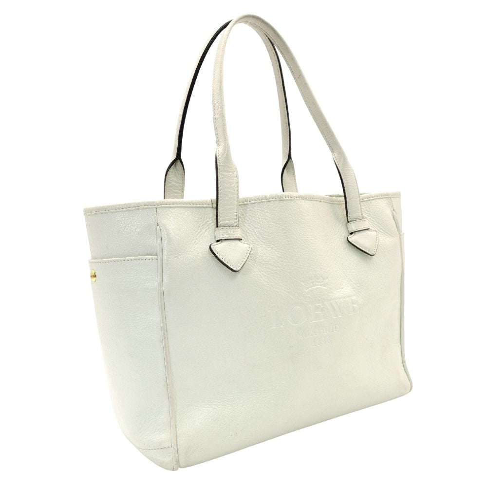 LOEWE Heritage Tote Bag White Leather White Shoulder Logo 7-11-338