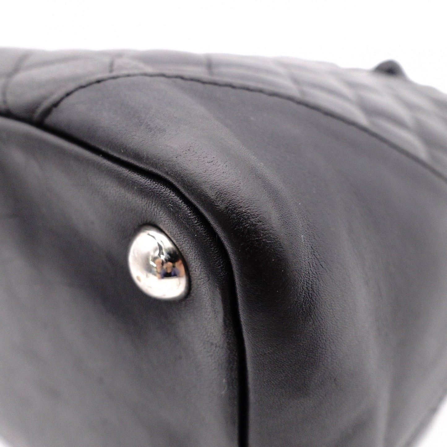 CHANEL Cambon Line Handbag, Leather, Black, CC Logo Tote Bag
