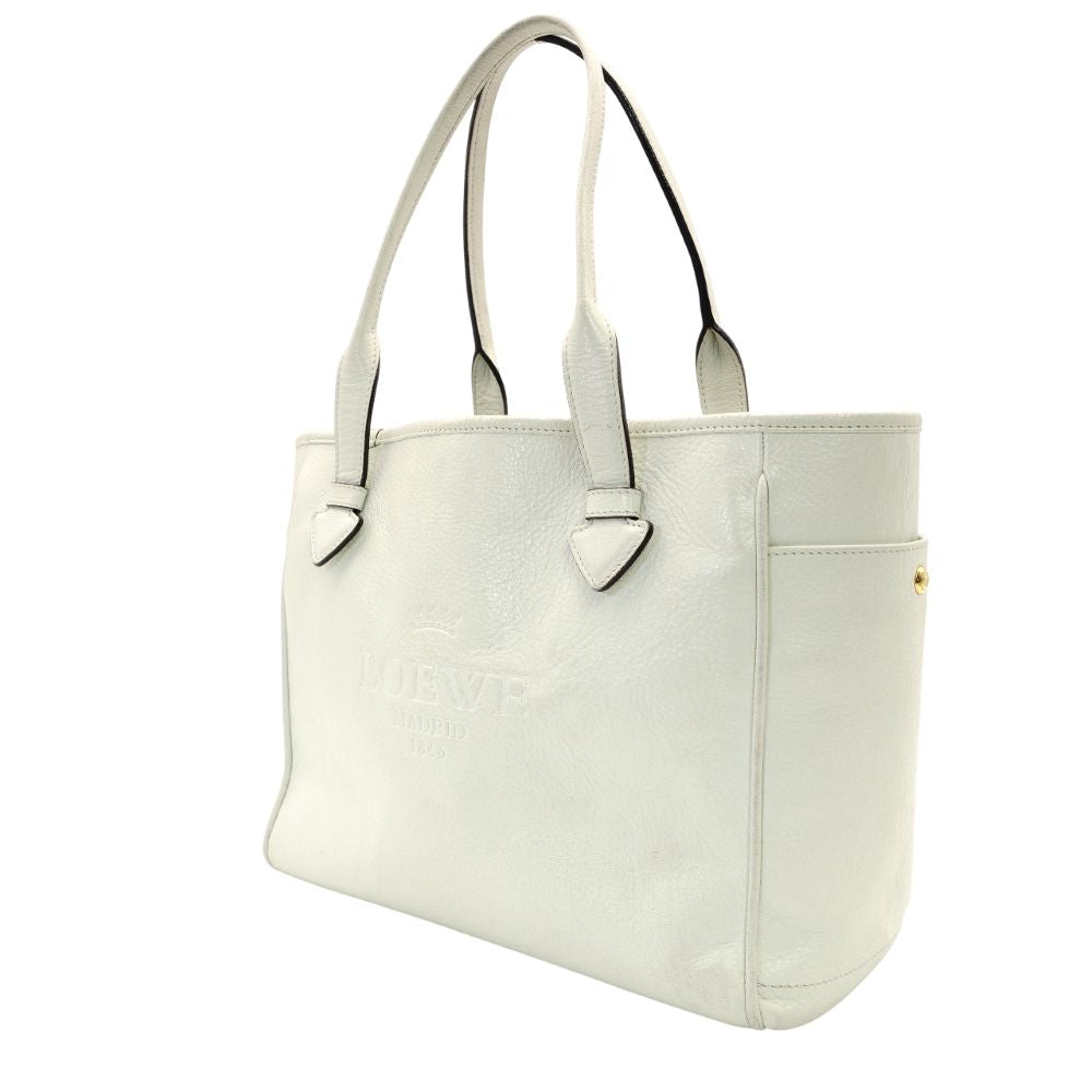 LOEWE Heritage Tote Bag White Leather White Shoulder Logo 7-11-338