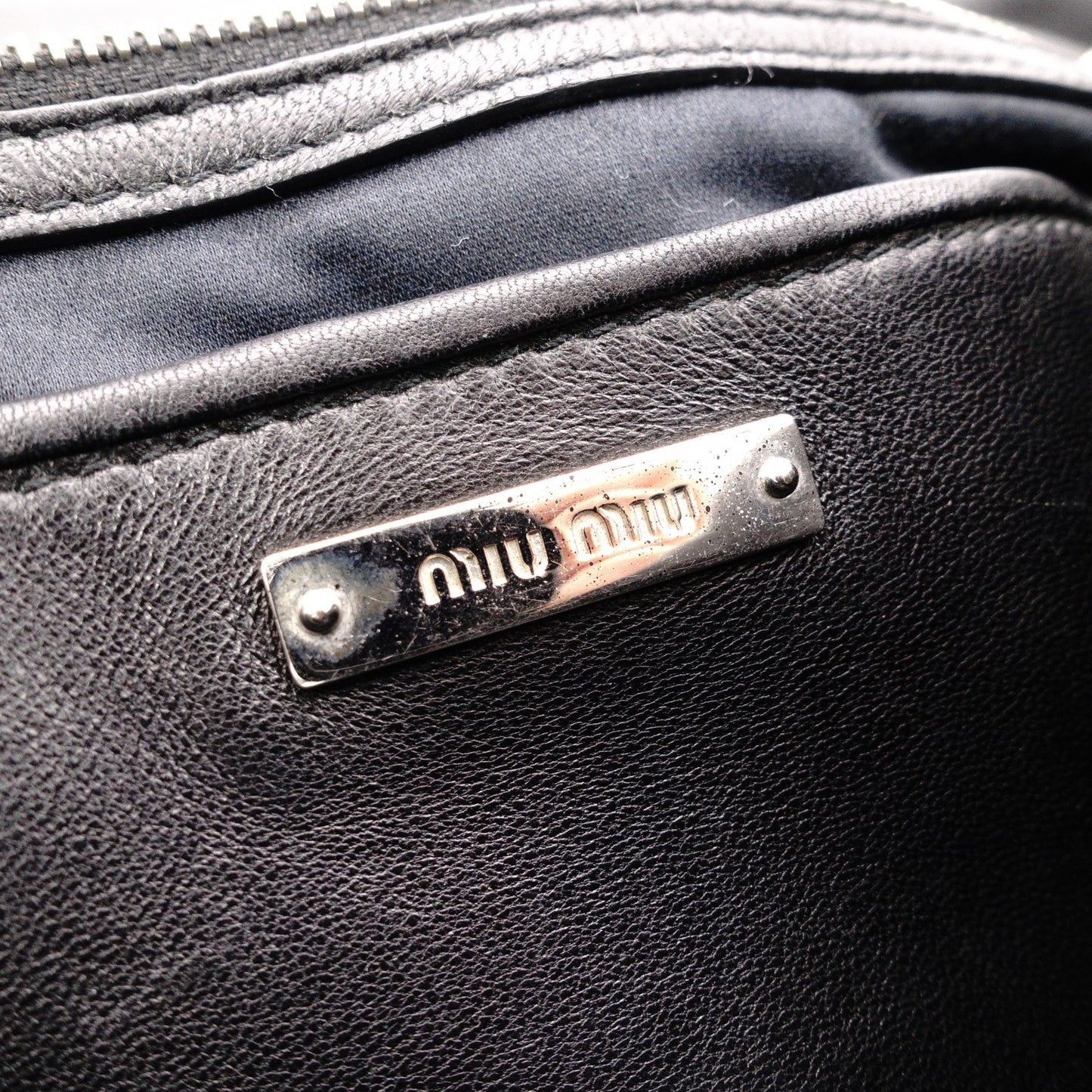 Miu Miu Matelassé Shoulder Bag, Leather, Black, Jewels, Rhinestones, Silver Hardware