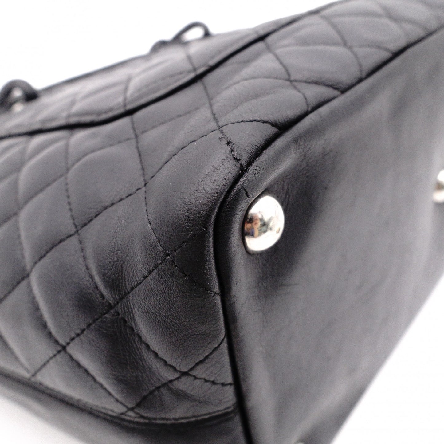 CHANEL Cambon Line Handbag, Leather, Black, CC Logo Tote Bag