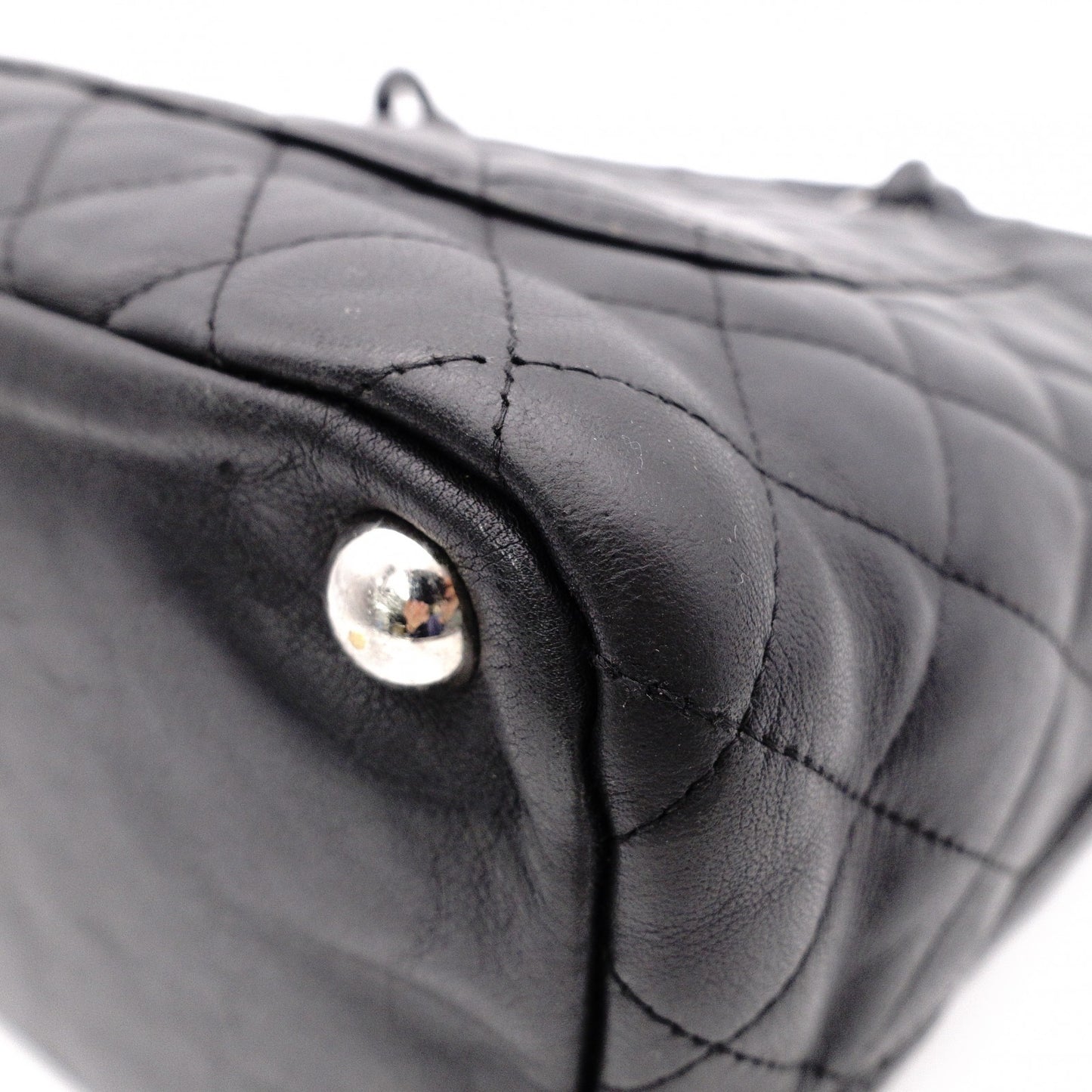 CHANEL Cambon Line Handbag, Leather, Black, CC Logo Tote Bag