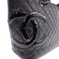 CHANEL Cambon Line Handbag, Leather, Black, CC Logo Tote Bag