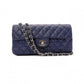 CHANEL Quilted Double-Flap Matelassé Shoulder Bag, Leather, Navy, Crossbody, Silver Hardware