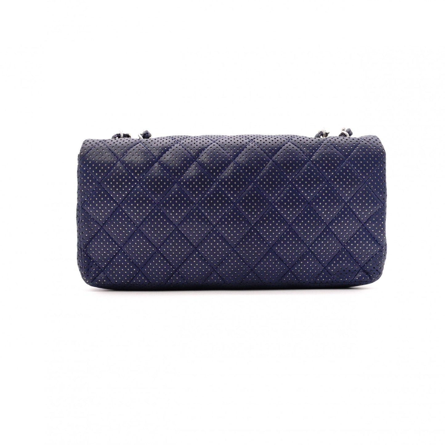 CHANEL Quilted Double-Flap Matelassé Shoulder Bag, Leather, Navy, Crossbody, Silver Hardware