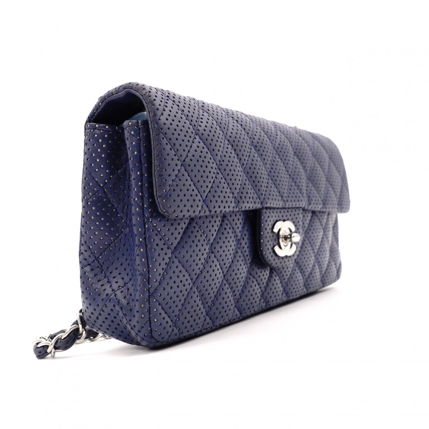 CHANEL Quilted Double-Flap Matelassé Shoulder Bag, Leather, Navy, Crossbody, Silver Hardware