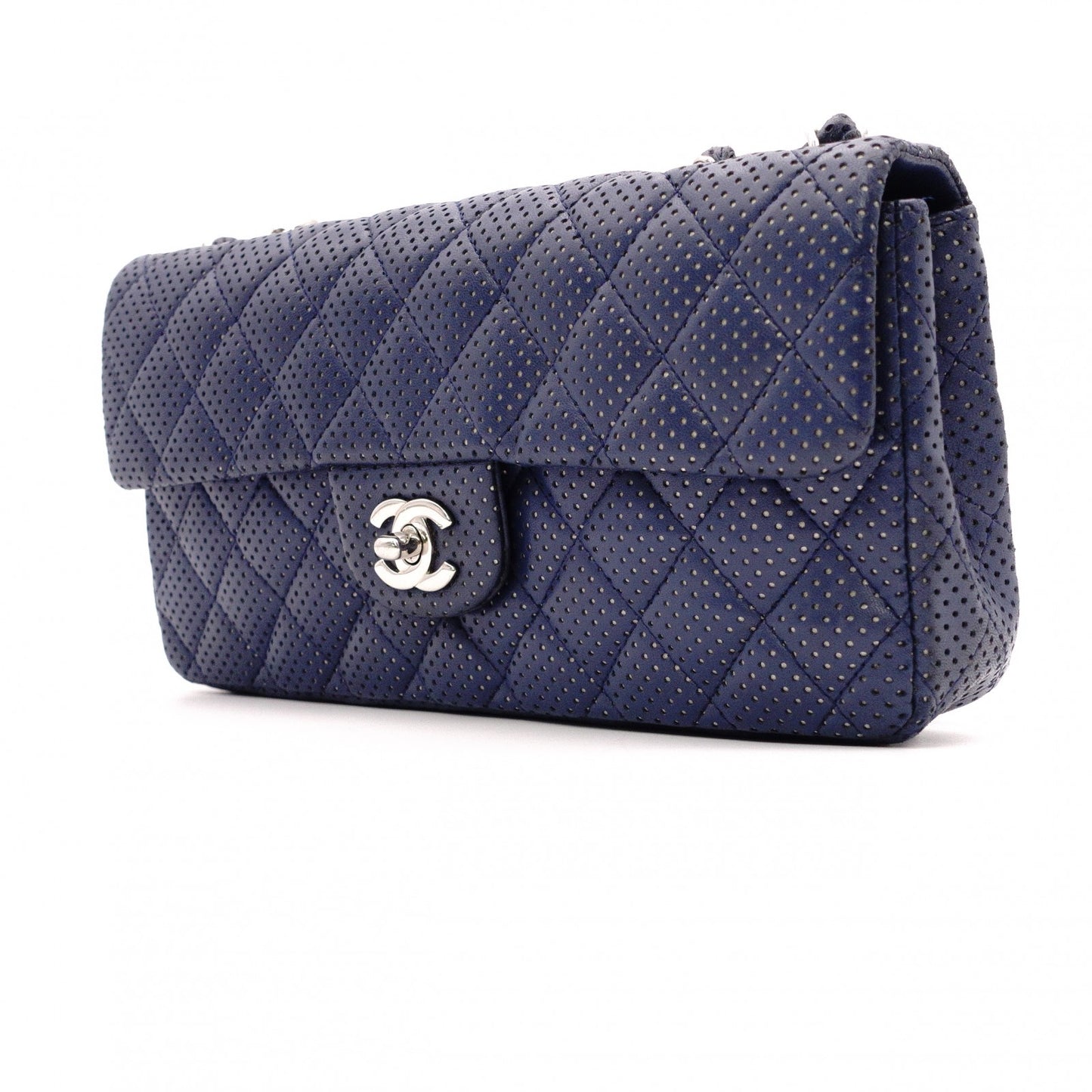 CHANEL Quilted Double-Flap Matelassé Shoulder Bag, Leather, Navy, Crossbody, Silver Hardware