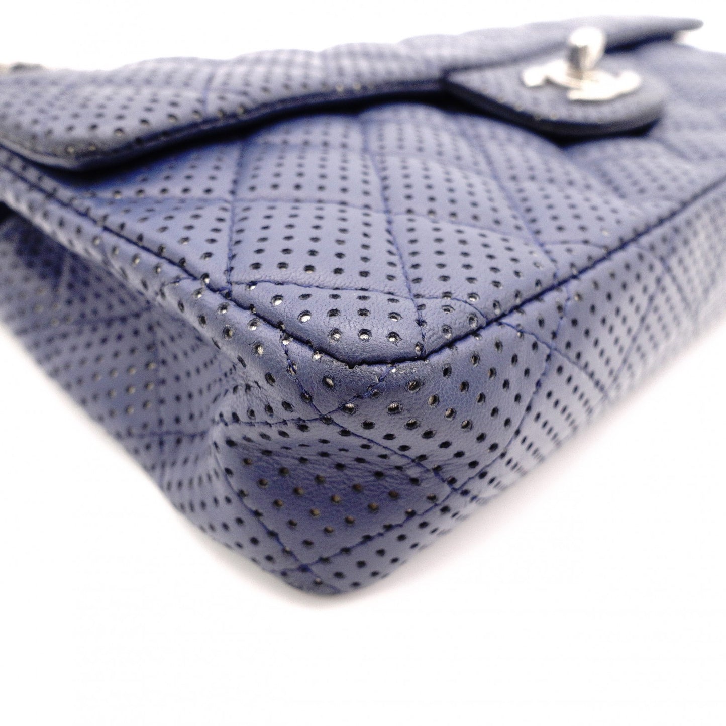 CHANEL Quilted Double-Flap Matelassé Shoulder Bag, Leather, Navy, Crossbody, Silver Hardware