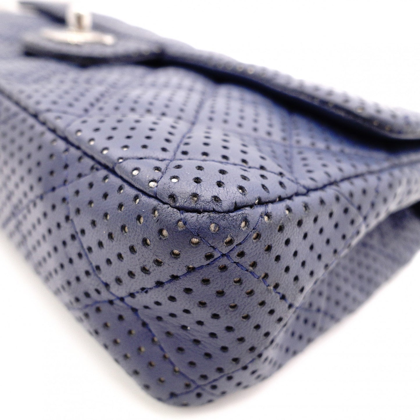 CHANEL Quilted Double-Flap Matelassé Shoulder Bag, Leather, Navy, Crossbody, Silver Hardware