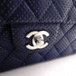 CHANEL Quilted Double-Flap Matelassé Shoulder Bag, Leather, Navy, Crossbody, Silver Hardware